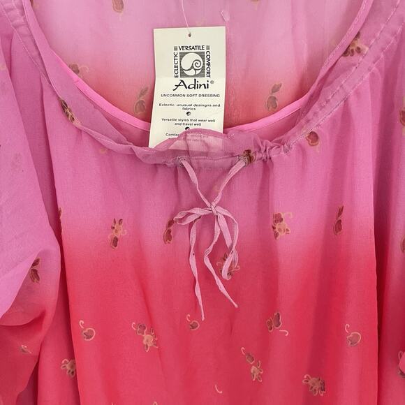Adini 3X Boho Sheer Tunic Top Pink Ombre Floral Batik India Festival Hippie NWT - Picture 9 of 9